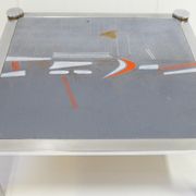 Grande table basse en céramique et chrome 1970 signée De Nisco vintage 70's space age