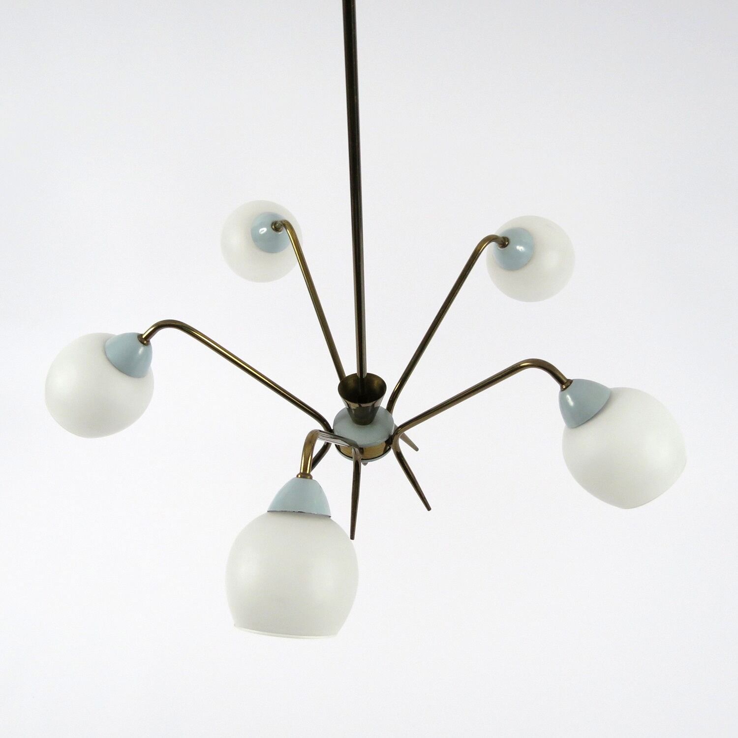 Italian brass and opaline chandelier, 1950s