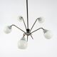 Italian brass and opaline chandelier, 1950s