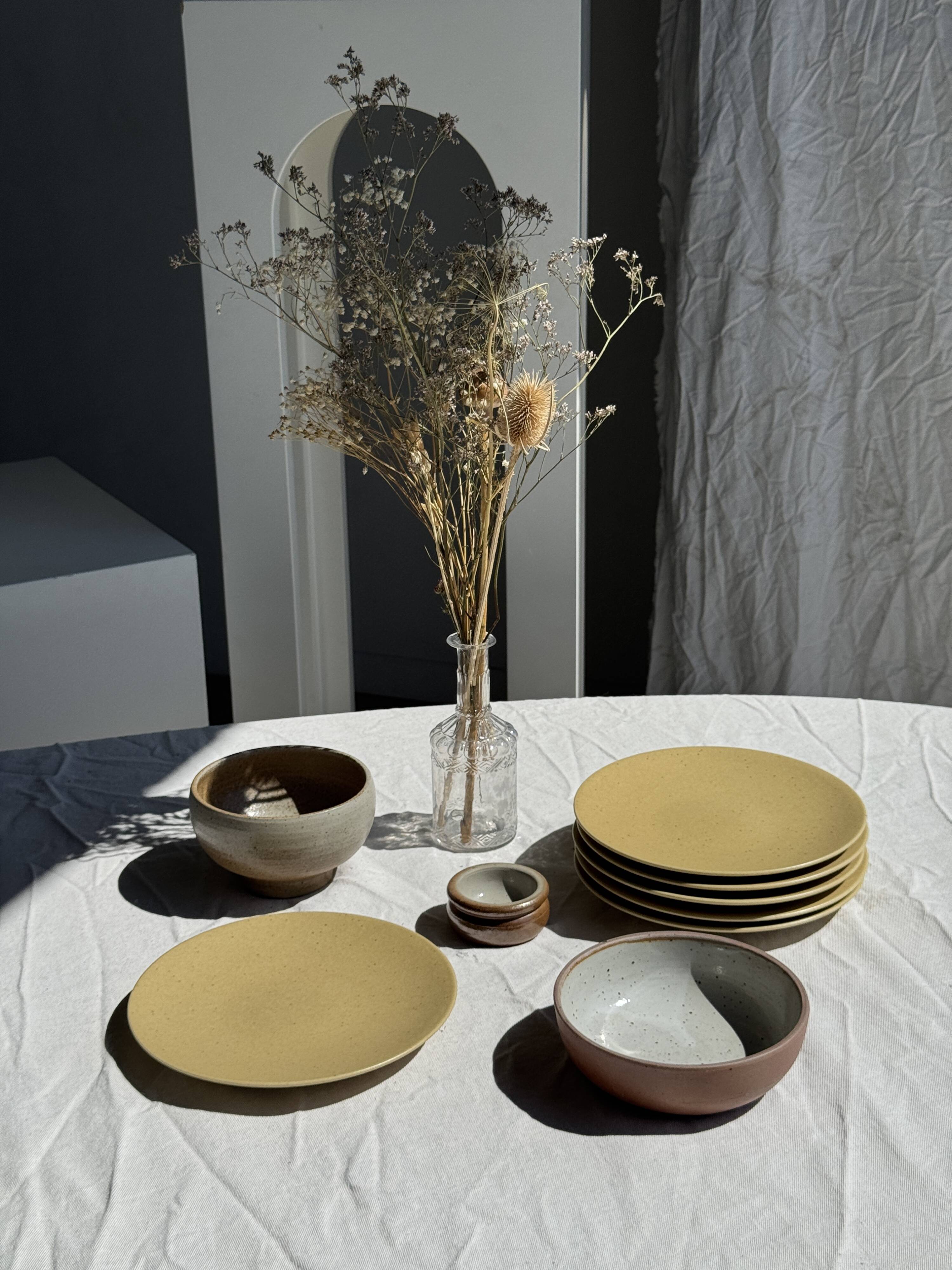 Set of 6 genuine natural stoneware dessert plates D20.5
