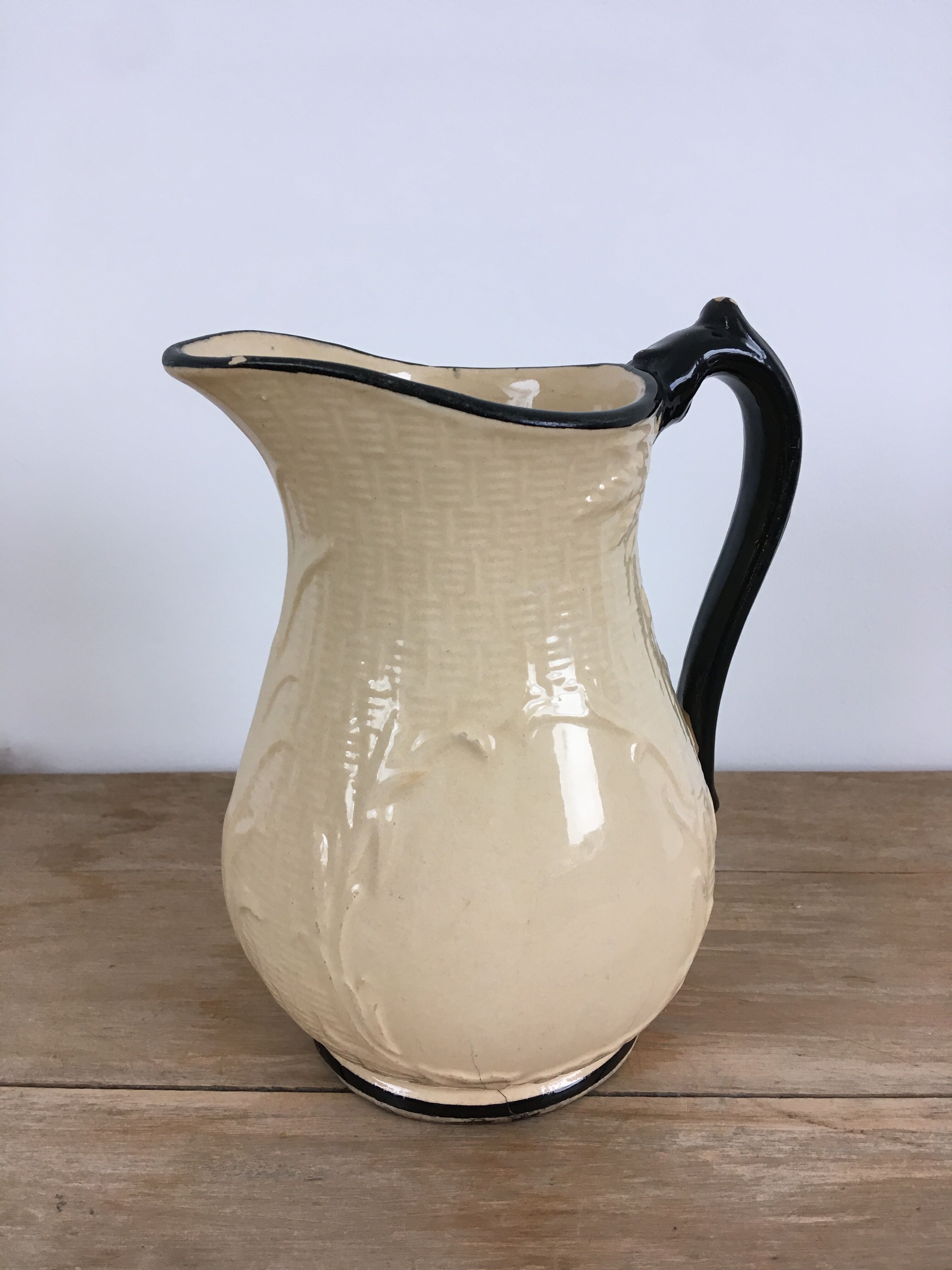 Old pitcher beige and black Lunéville