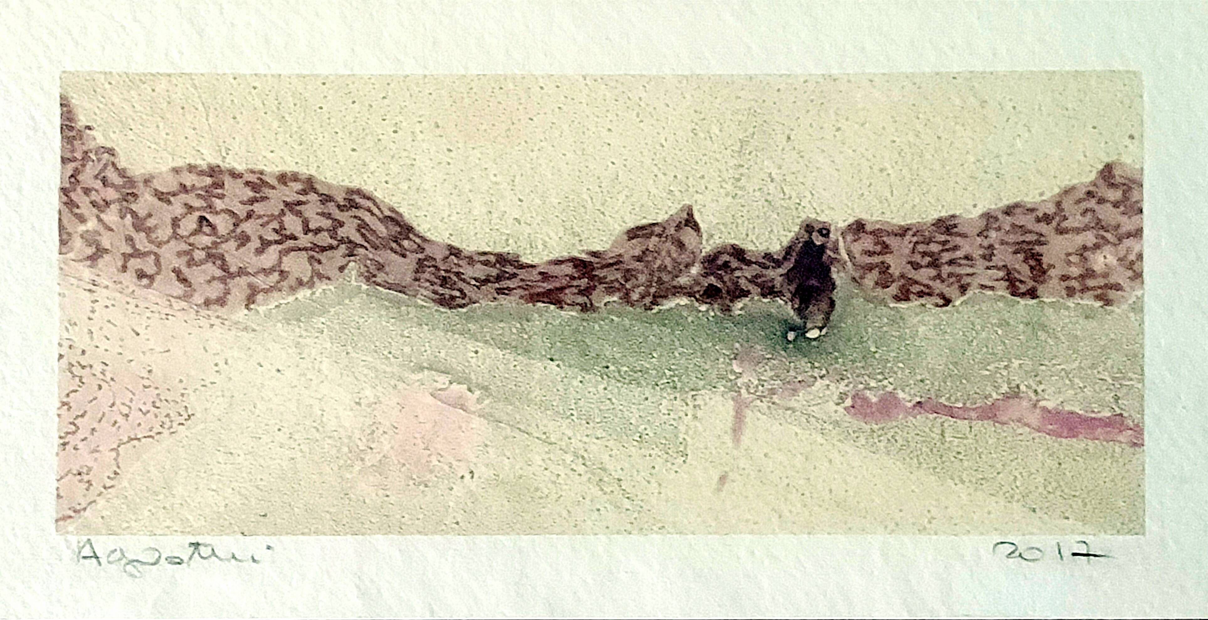Tableau signé agostini – aquarelle - paysage abstrait, 2017