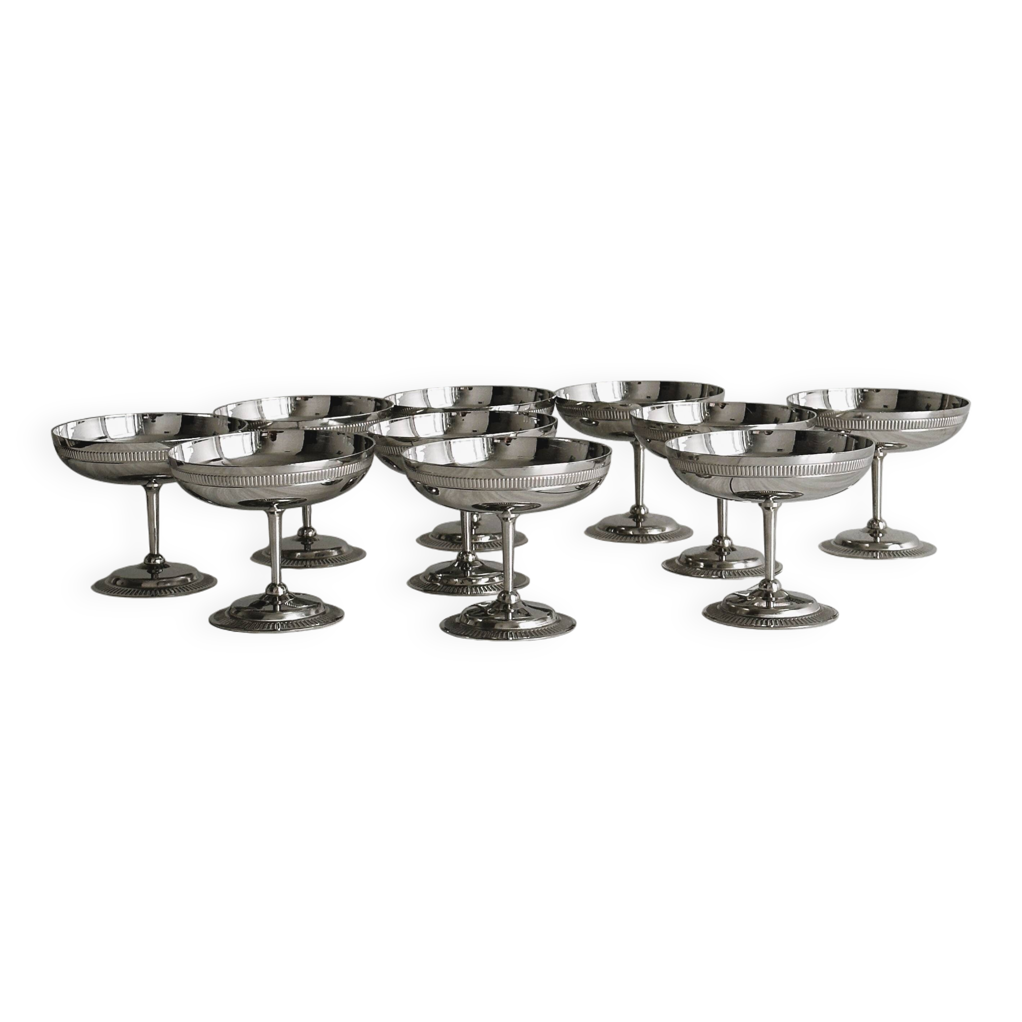 10 stainless steel footed cups, Letang Remy style