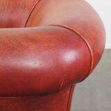 Cowhide Leather English Chesterfield Club Chair in a Light Red Tone