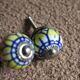Pair of blue, yellow and white porcelain drawer cupboard door knobs