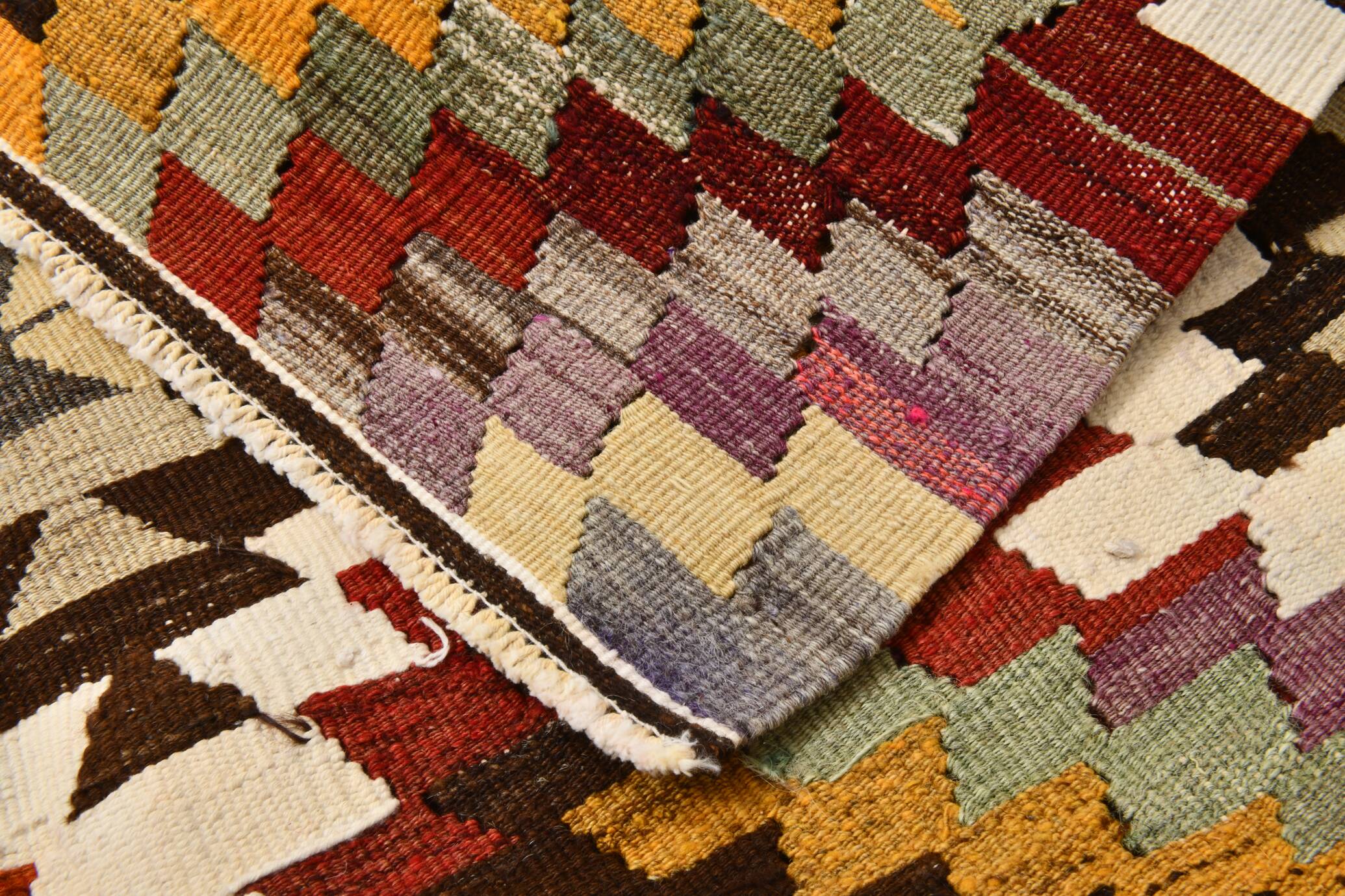 3x5 Green & Red Tribal Kilim Rug, 102x148Cm