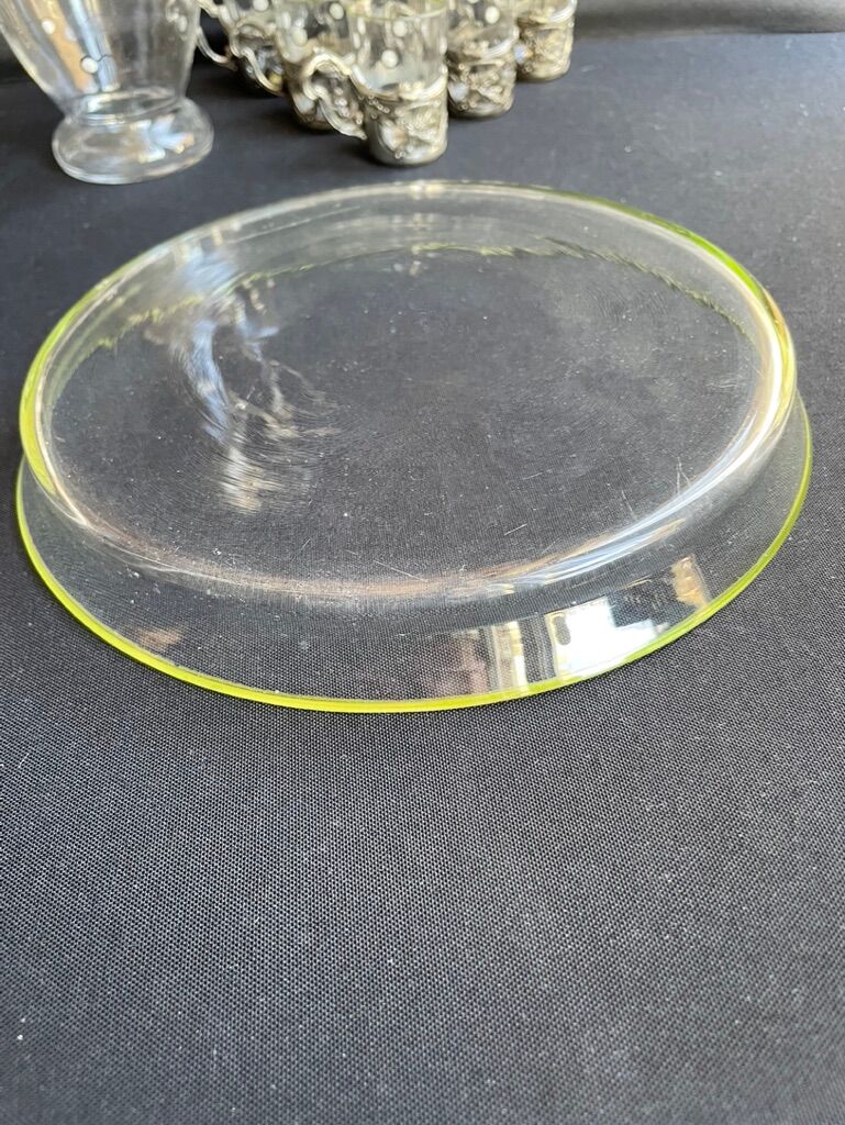 Liquor service Art Nouveau 1/2 Enamelled colored crystal with silver metal frame