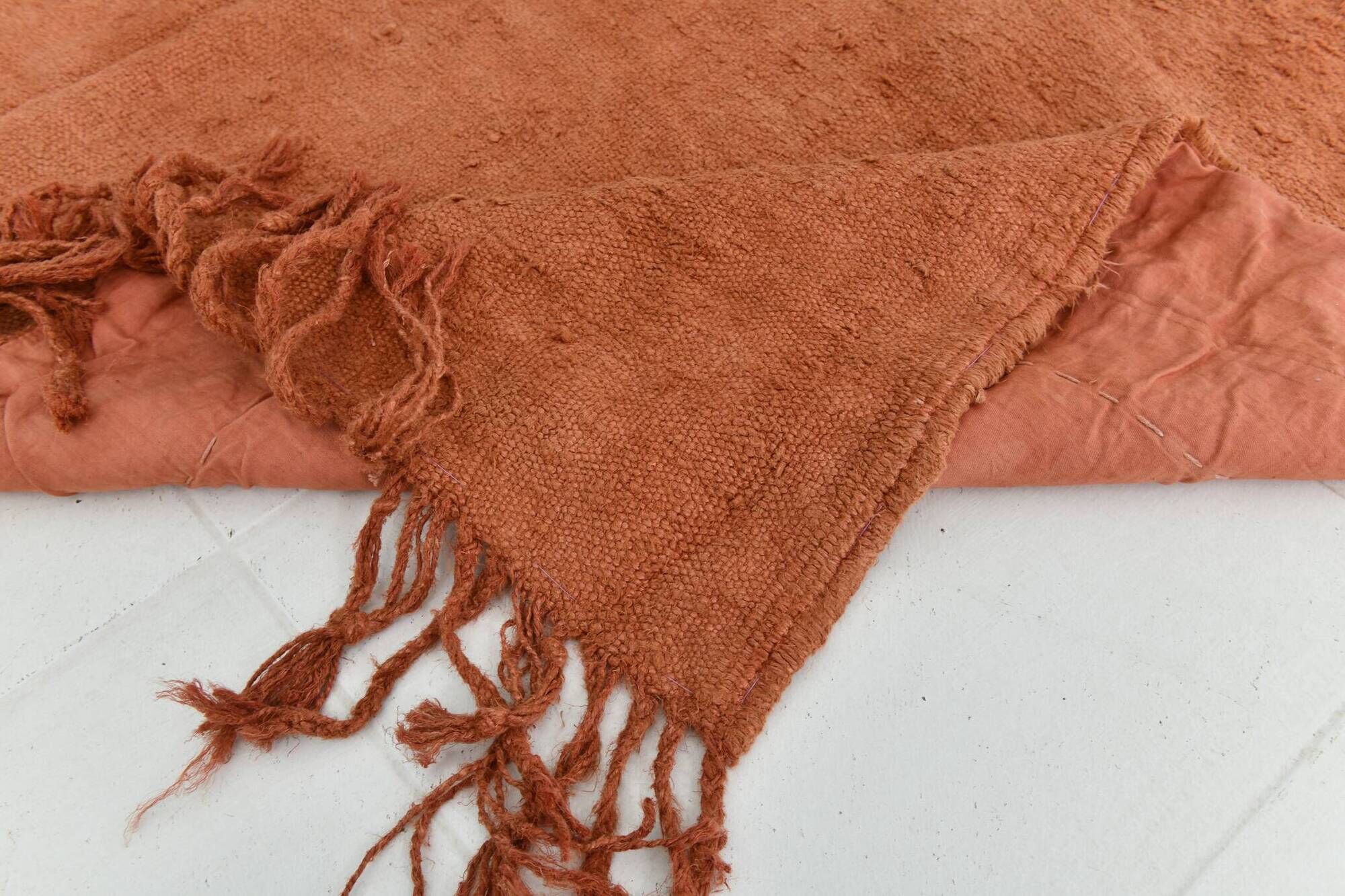 Kilim Turc Vintage Terracotta Uni, Tapis Naturel pour Salon et Chambre