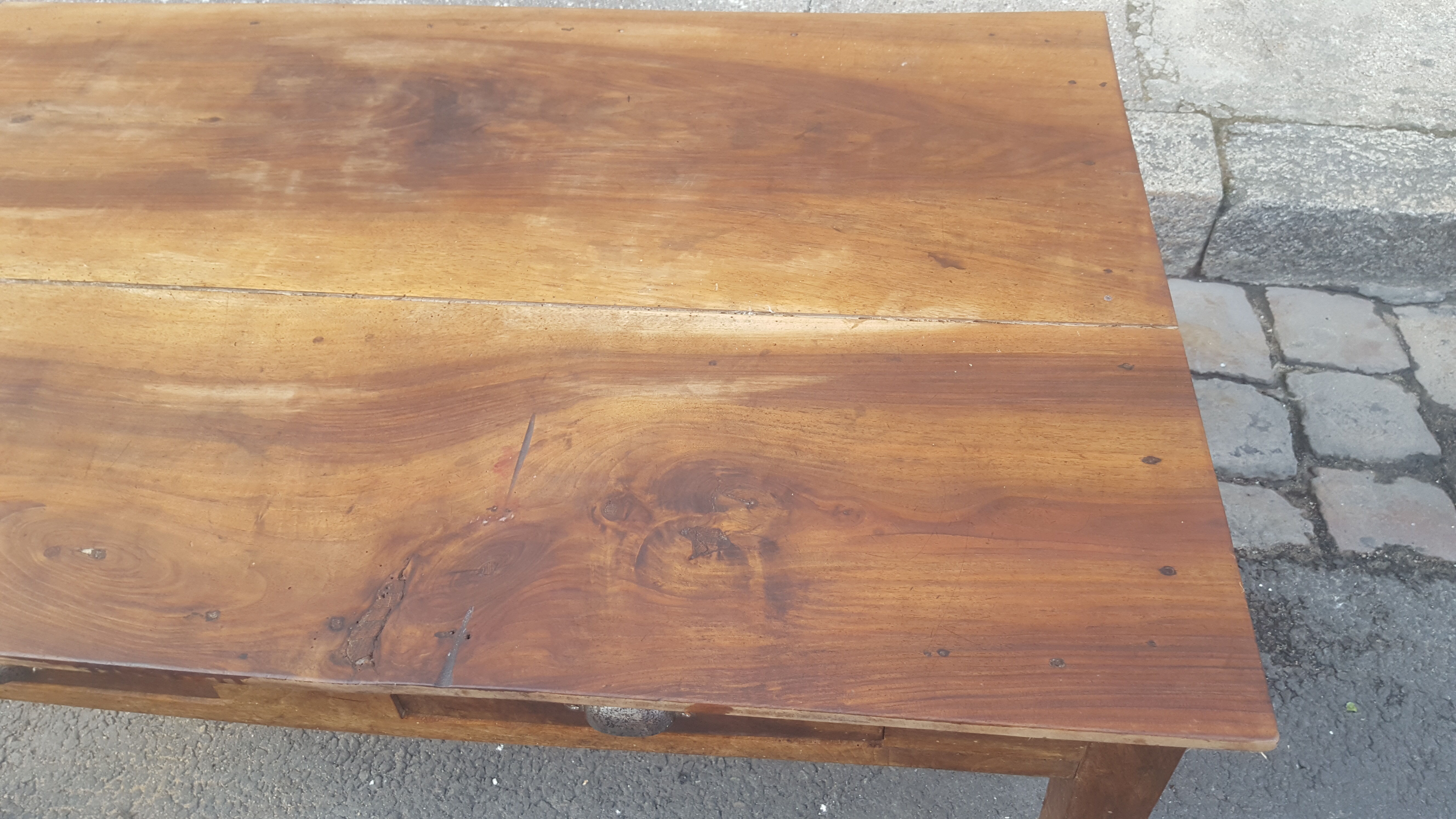 Farm table coffee table with drawers