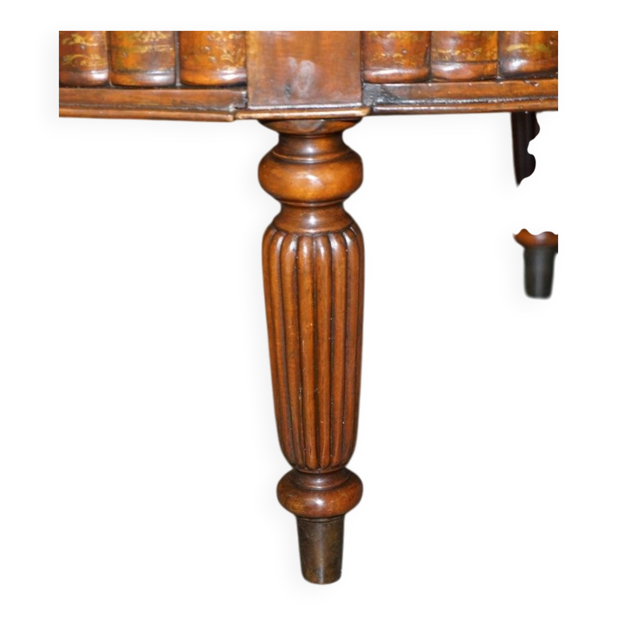 Regency style hardwood and leather kidney desk with gallery.