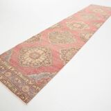 3x12 Pale Red Cream Soft Wool Vintage Runner Rug