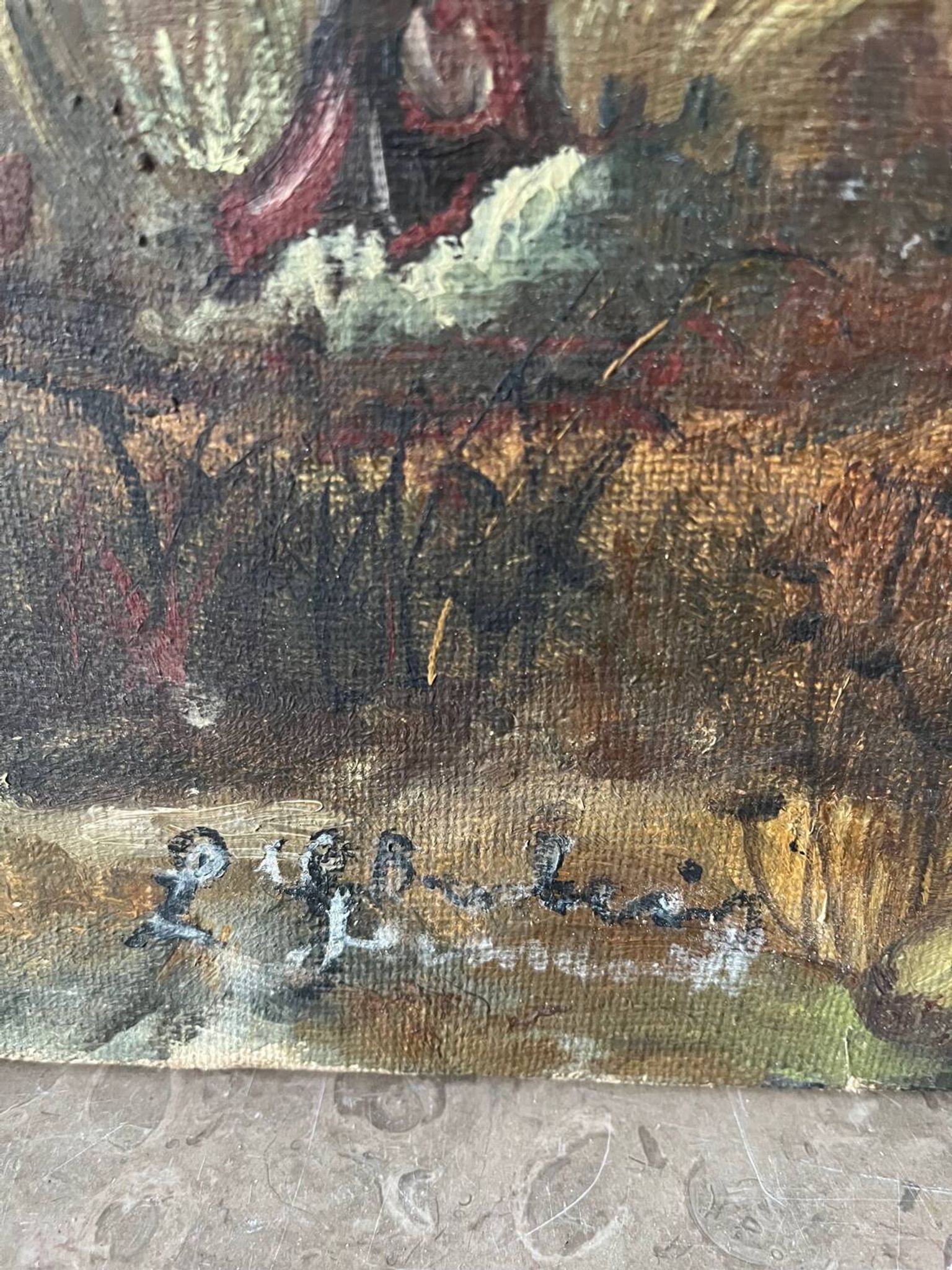 Paysage de printemps avec arbre, signé