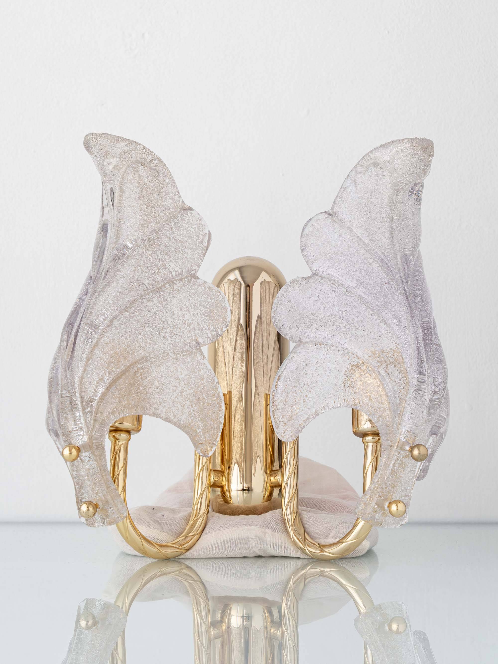 Murano Graniglia Glass Double-Leaf Brass Wall Sconce, Italy, 1960s
