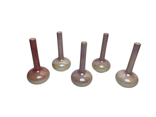 Art nouveau, série vases soliflores faïence Sarreguemines vers 1900