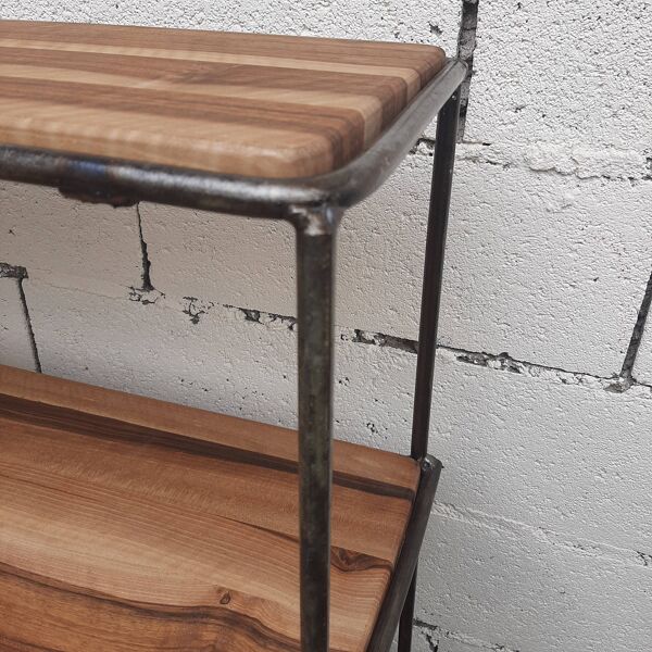 Étagère en fer forgé, 3 étagères en noyer