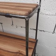 Wrought iron shelf, 3 walnut shelves