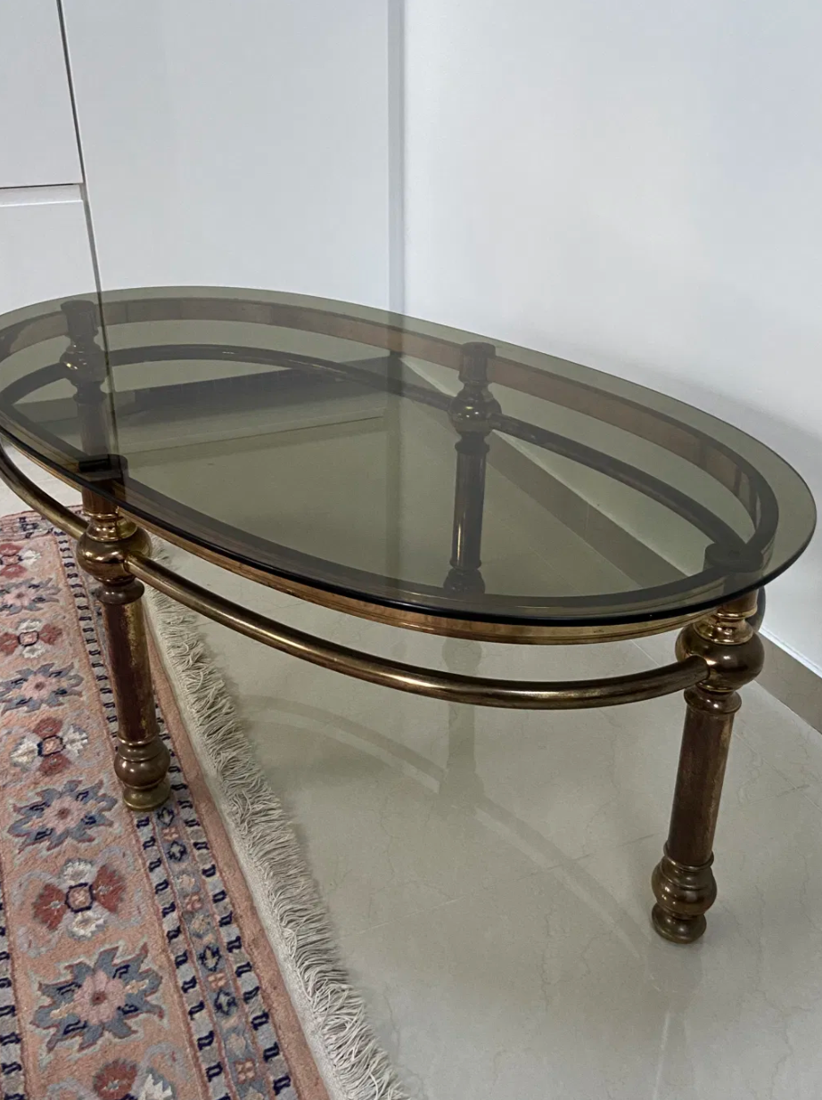 Oval coffee table Italian smoked glass 1970