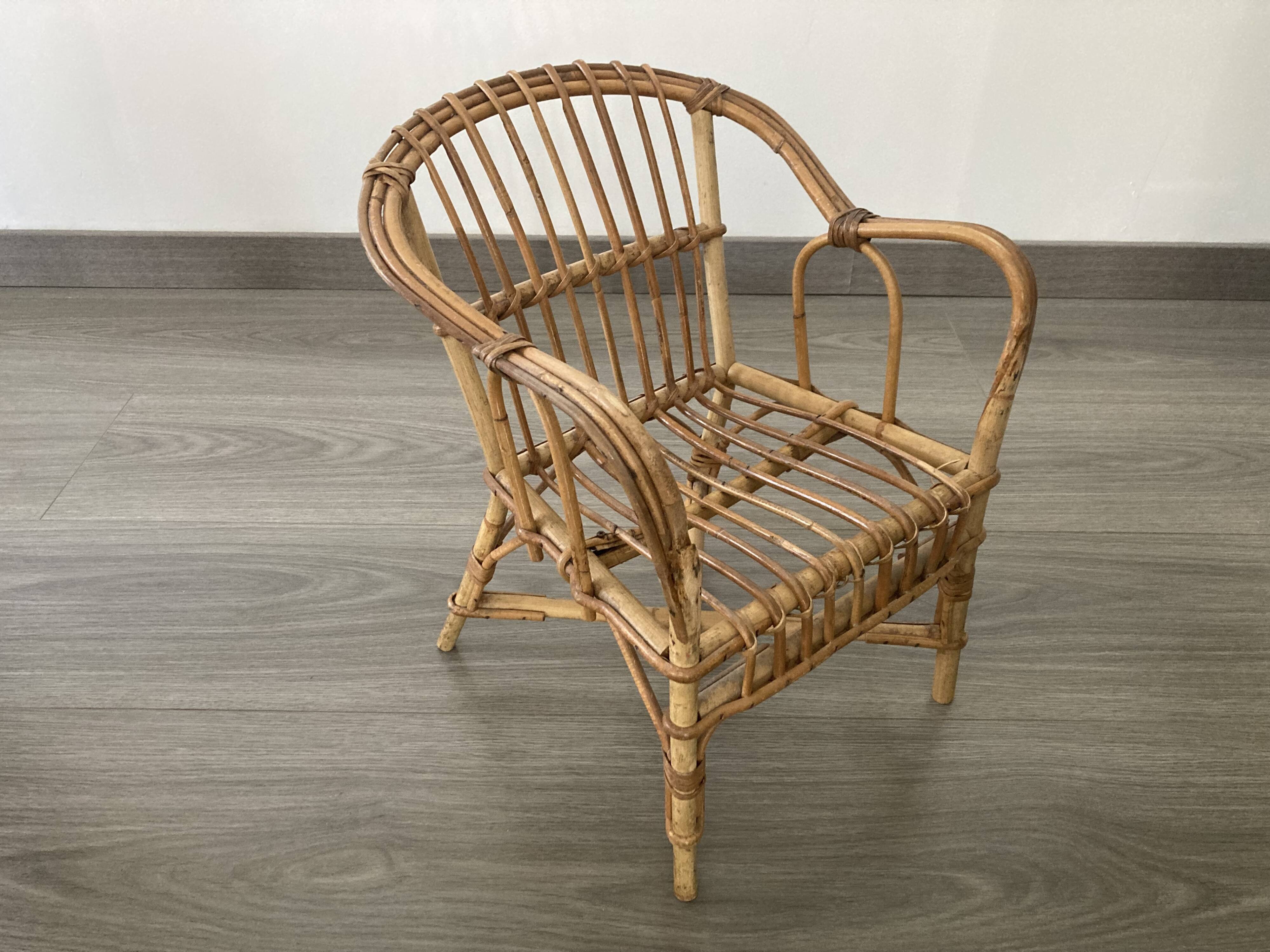 Chaise Fauteuil en rotin enfants 1960