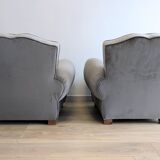 Pair of moustache club armchairs in elephant grey velvet.