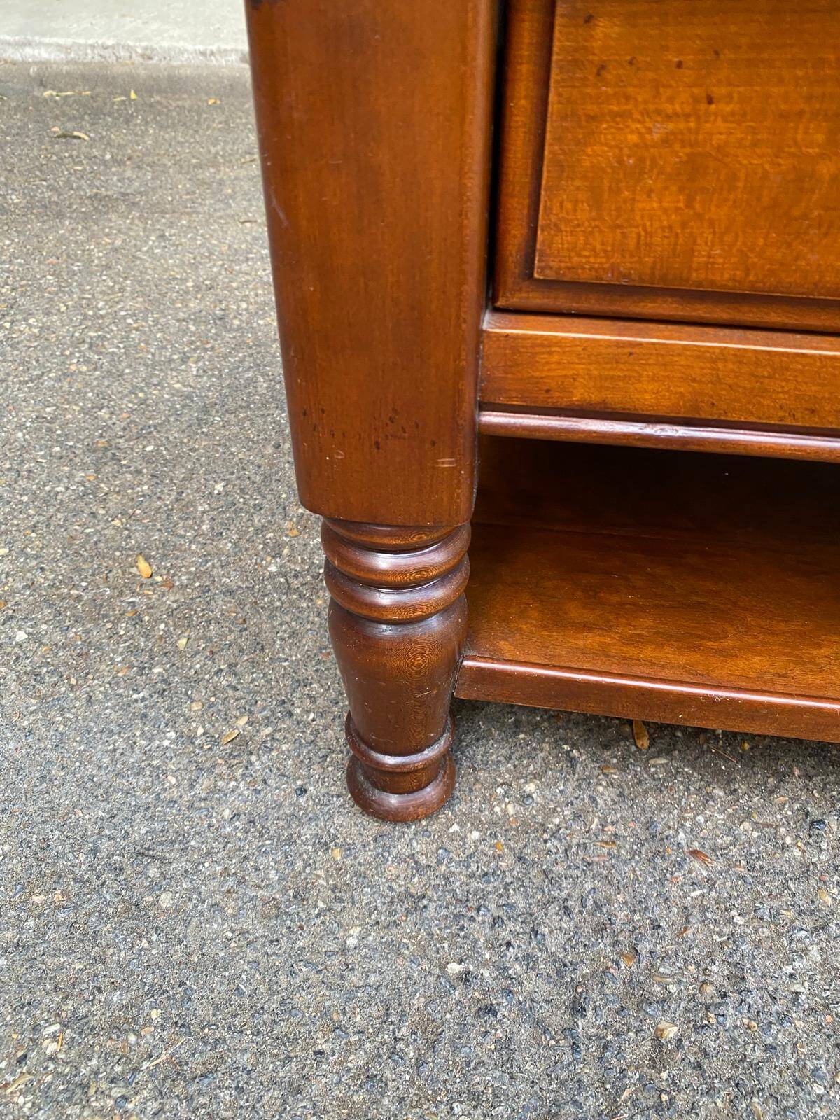 Solid cherry coffee table with 3 drawers in Louis Philippe style, 1980.