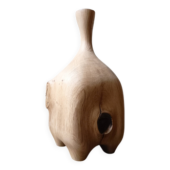 Large vase / bottle made of carved solid oak