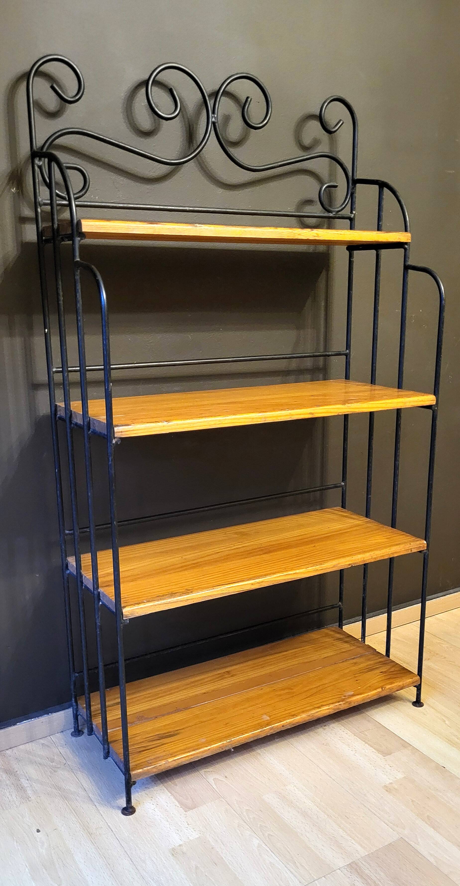 4-tier bookshelf - Wrought iron - Solid pine wood.