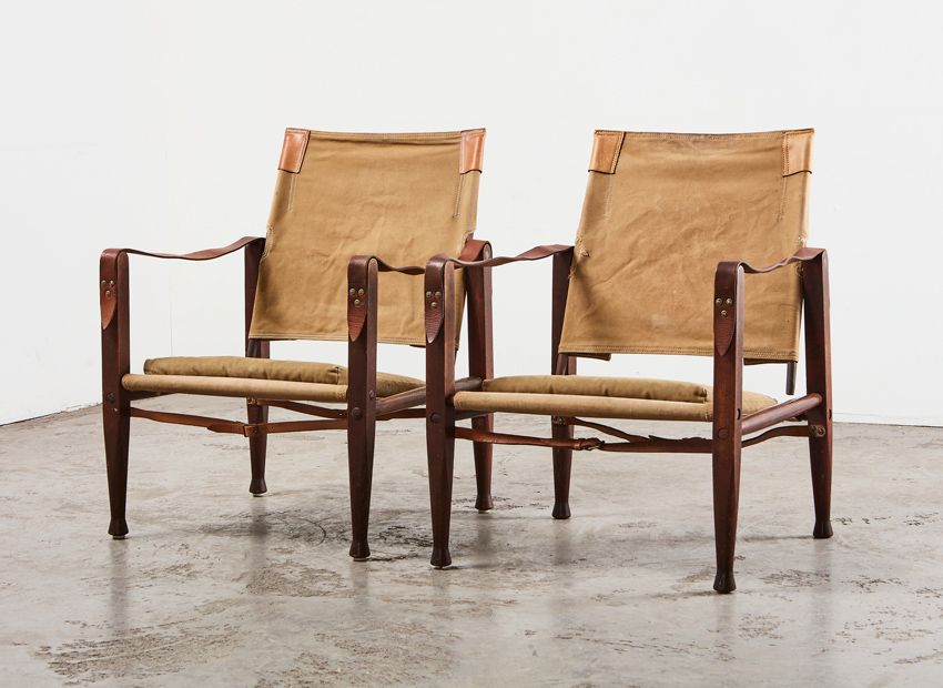 Kaare Klint Pair of Safari Chairs for Rud Rasmussen Denmark 1960s