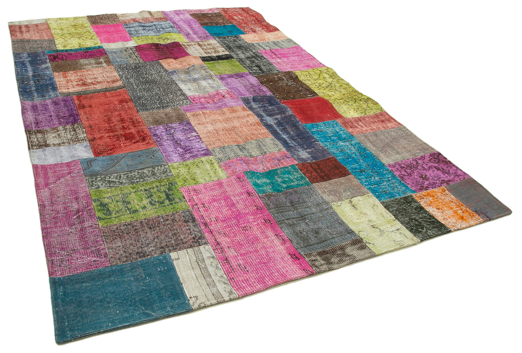 Handwoven anatolian contemporary 202 cm x 301 cm multicolor patchwork carpet