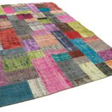 Handwoven anatolian contemporary 202 cm x 301 cm multicolor patchwork carpet
