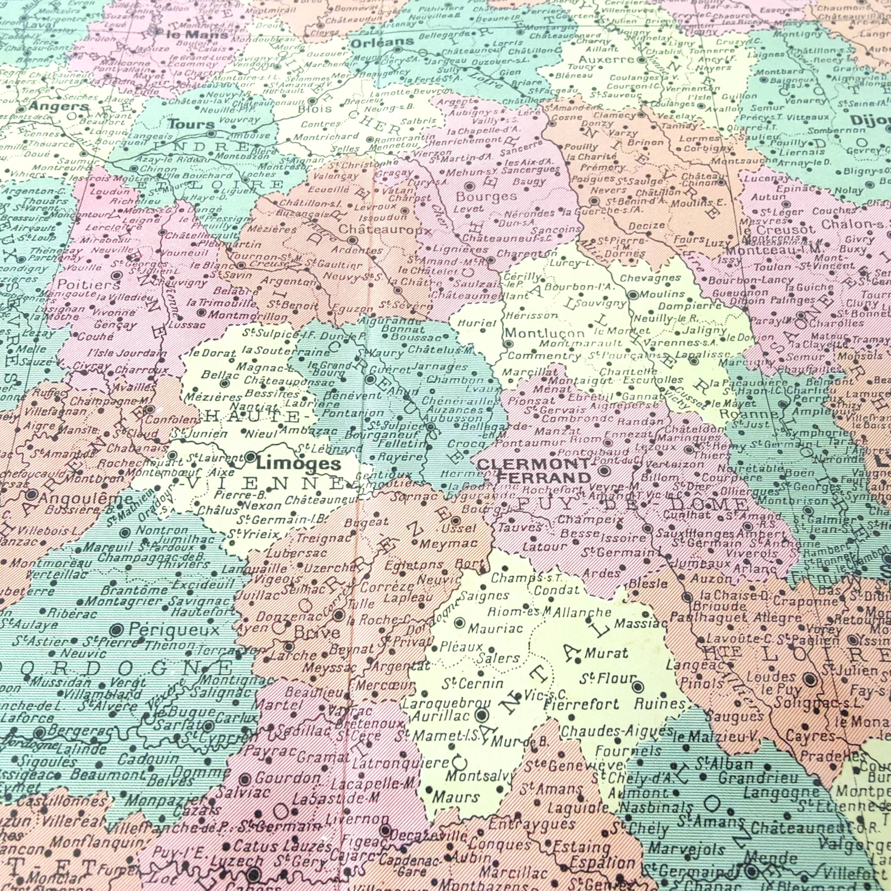 Old map of France and its departments in 1950 43x43cm