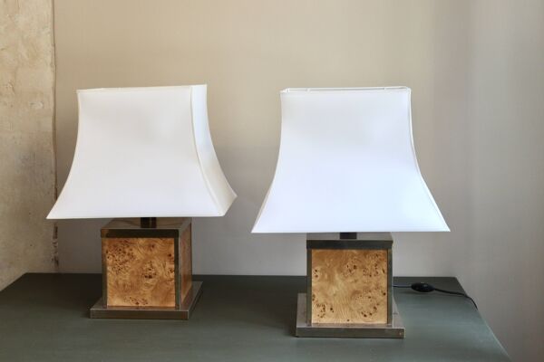 Paire de lampes en loupe d'orme, années 70