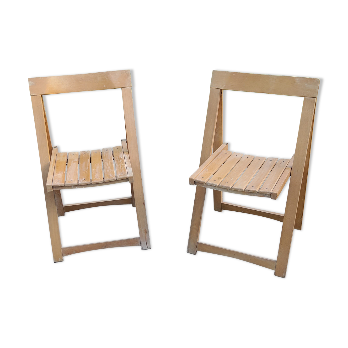 Pair of folding chairs with beech slats from the 70s