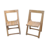 Pair of folding chairs with beech slats from the 70s