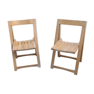 Pair of folding chairs with beech slats from the 70s