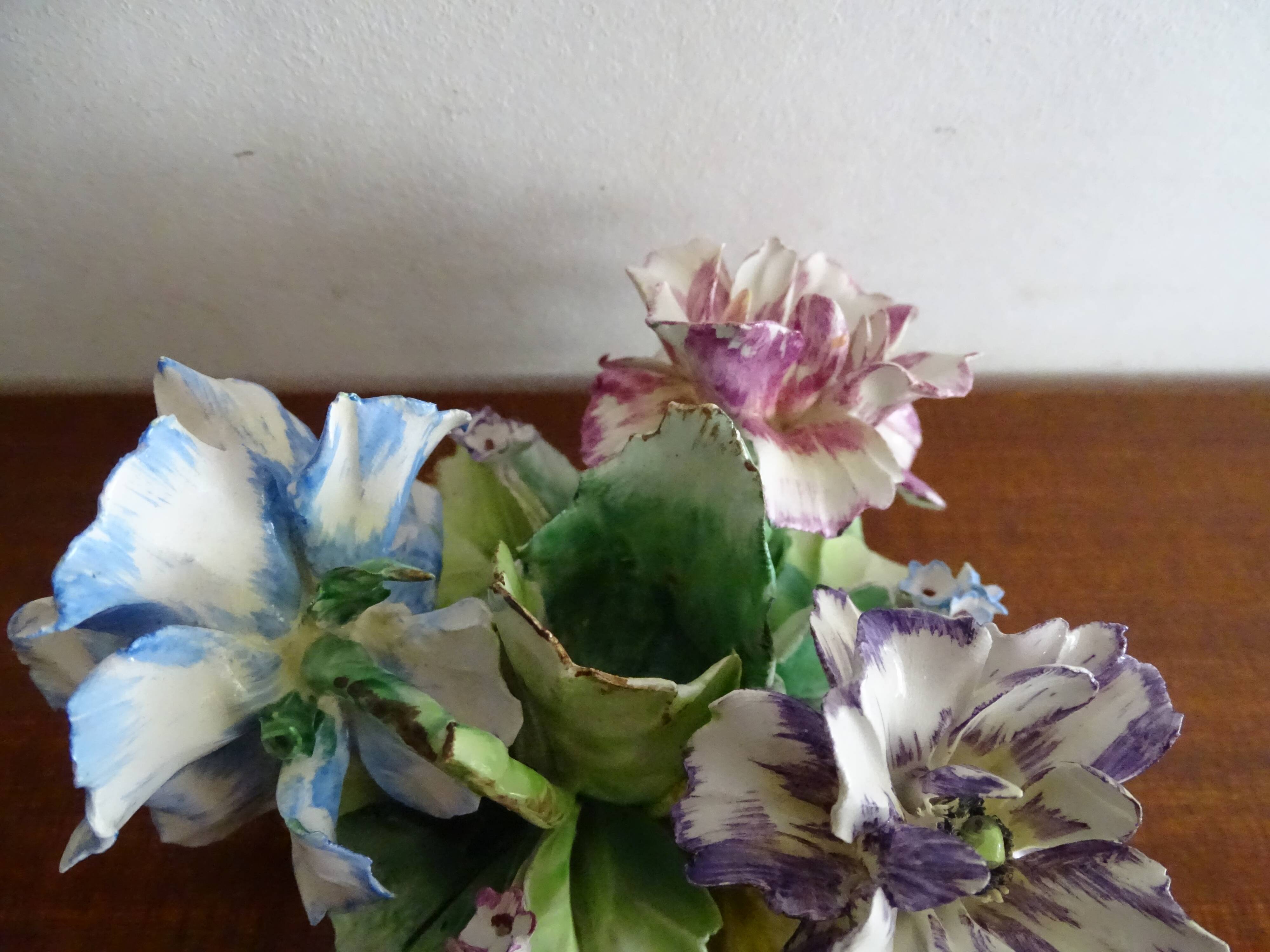 Flower candle holder in faience Old Capodimonte