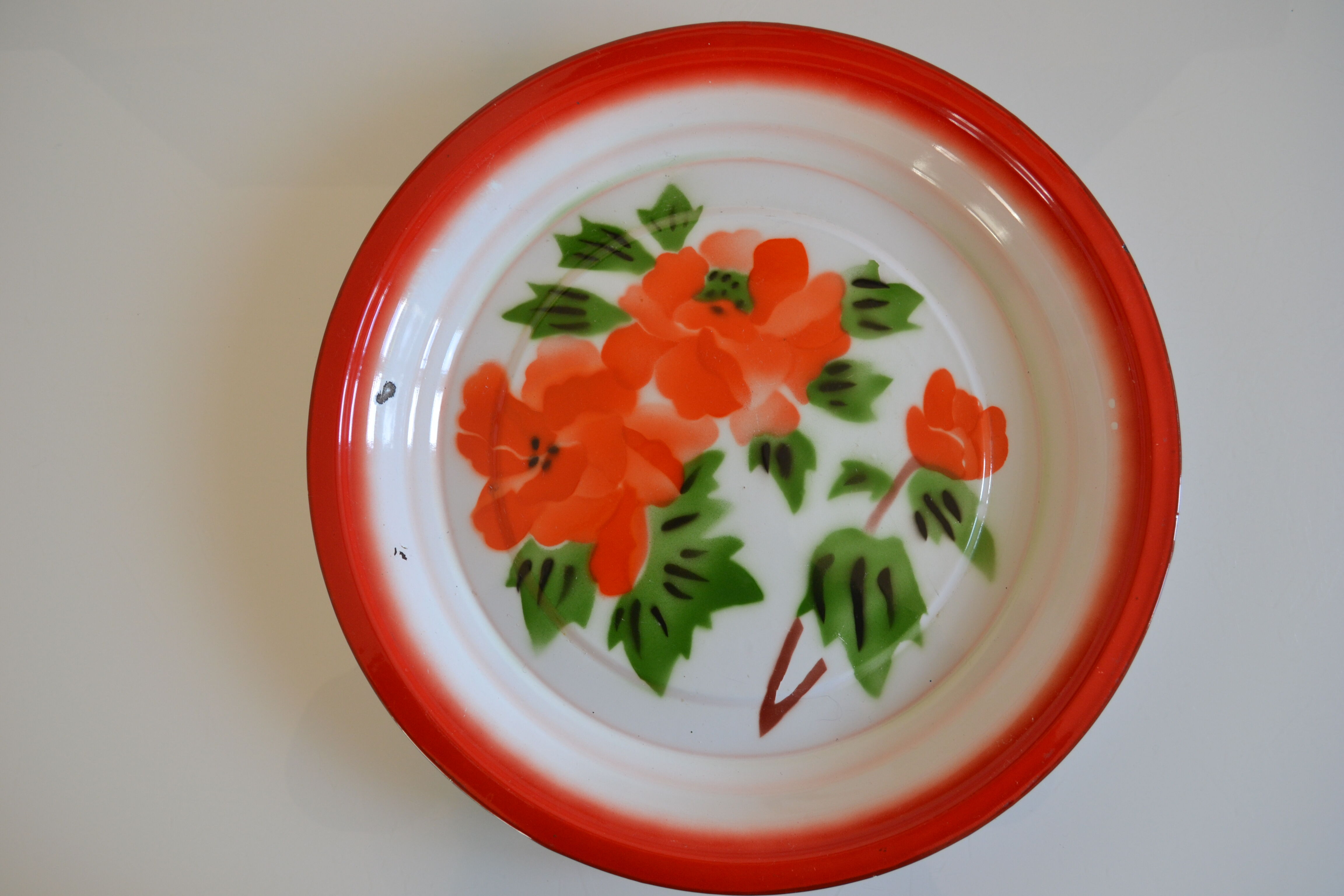 Vintage sheet metal enamelled floral tray