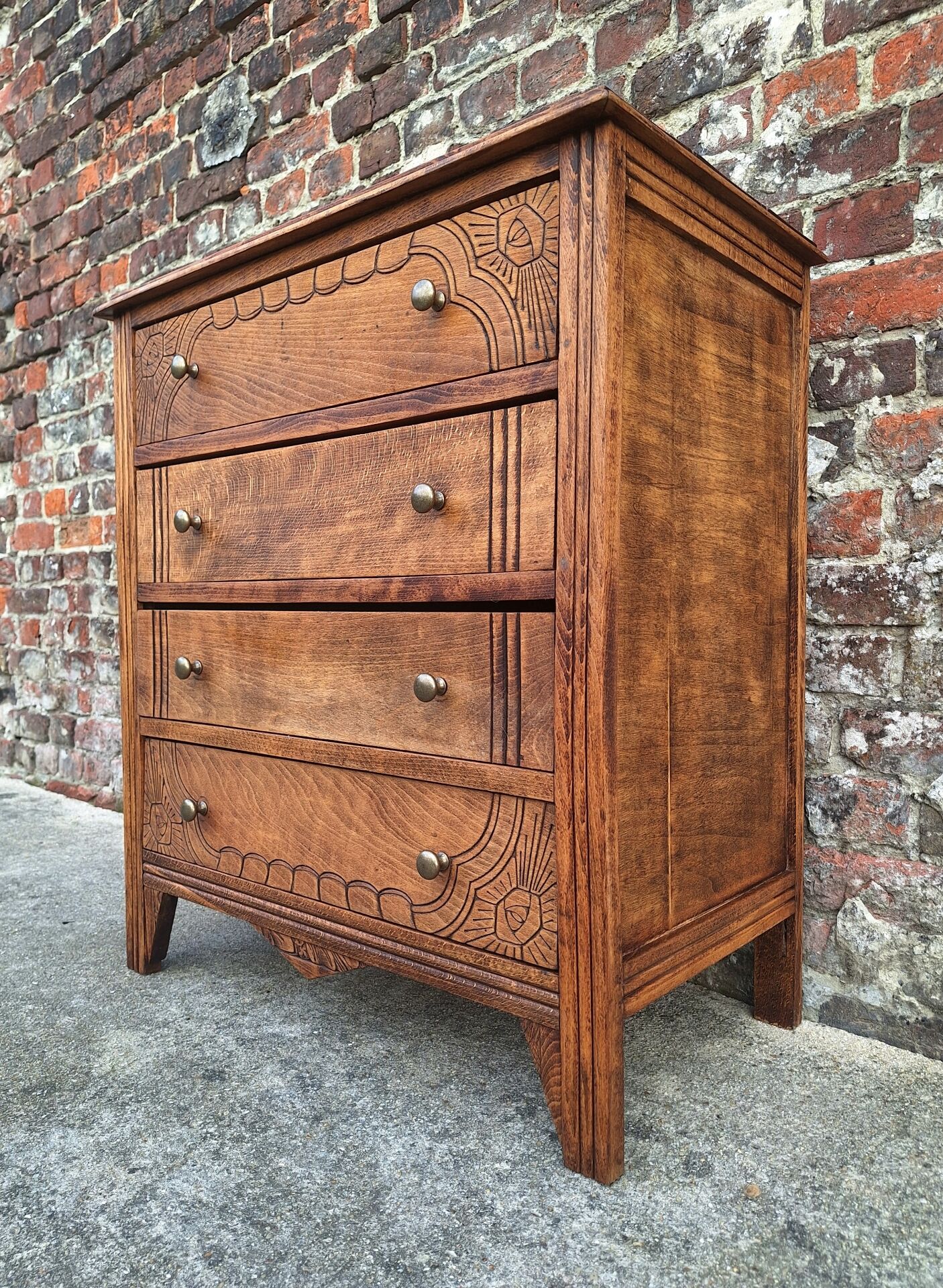 Art Deco commode with wooden top, vintage antique furniture.