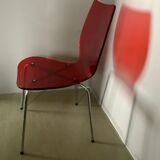Vintage red acrylic chair, 60s 70s design, chrome metal plexiglass