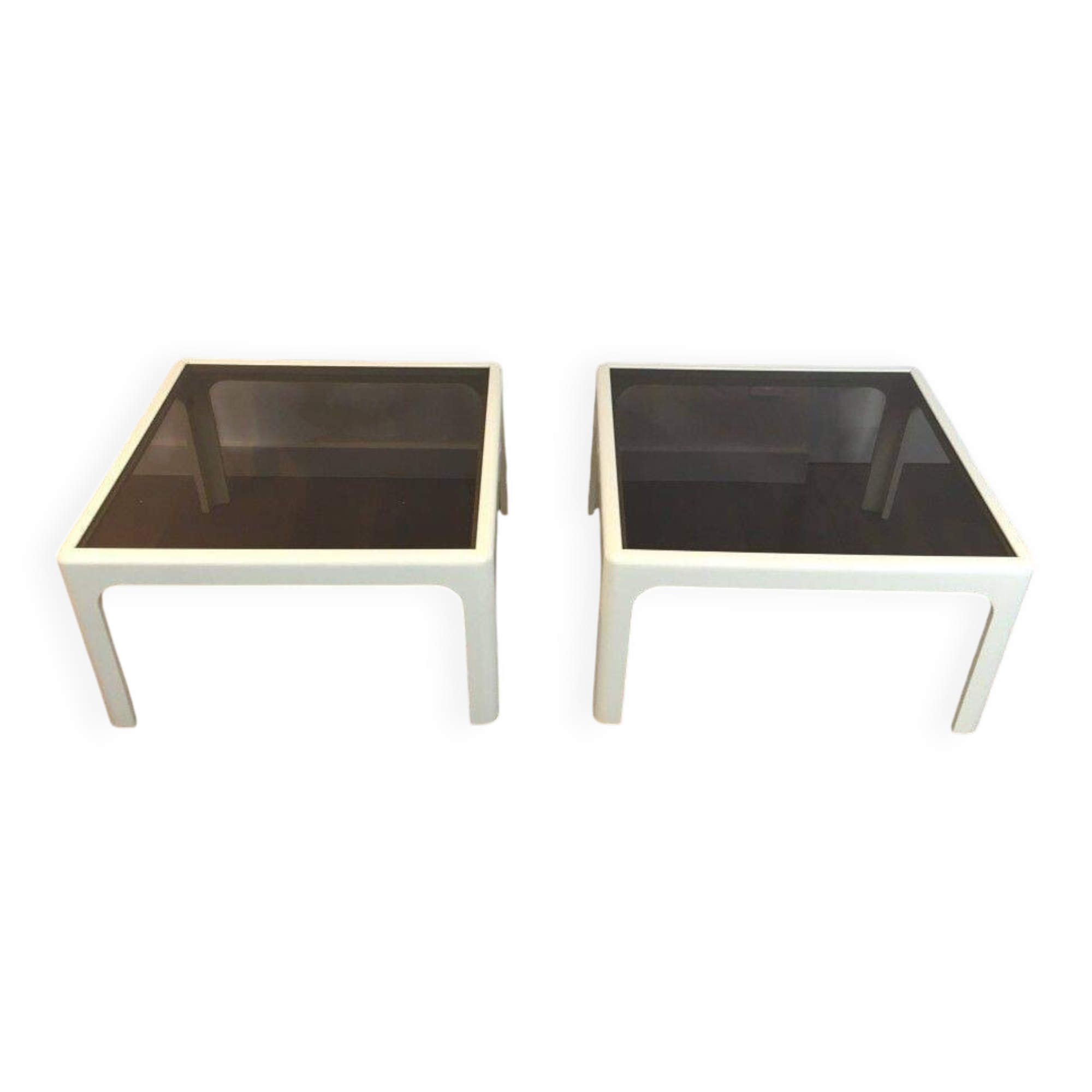 Pair of large white lacquered fiberglass side tables. Poschinger