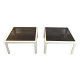 Pair of large white lacquered fiberglass side tables. Poschinger