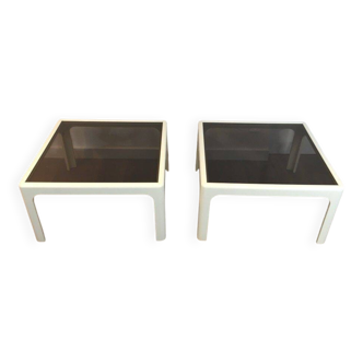 Pair of large white lacquered fiberglass side tables. Poschinger