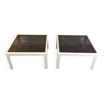 Pair of large white lacquered fiberglass side tables. Poschinger