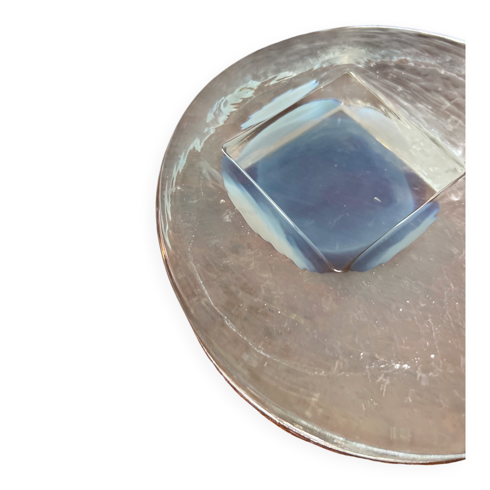 Vintage Mid-Century Murano Glass Ashtray in Frosted Glass with Blue Accents