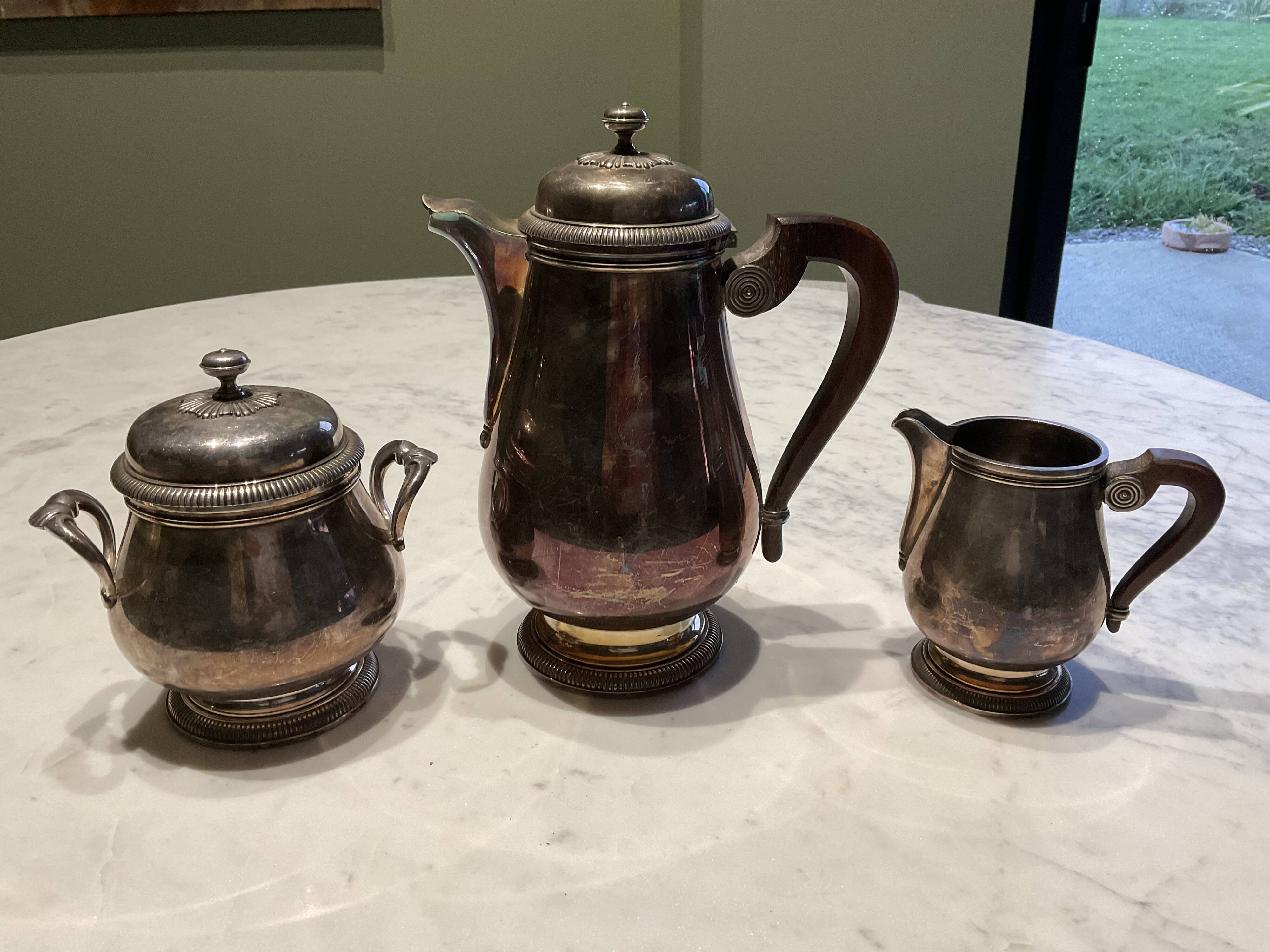 Three-piece coffee service. Christofle/Gallia. Art Deco