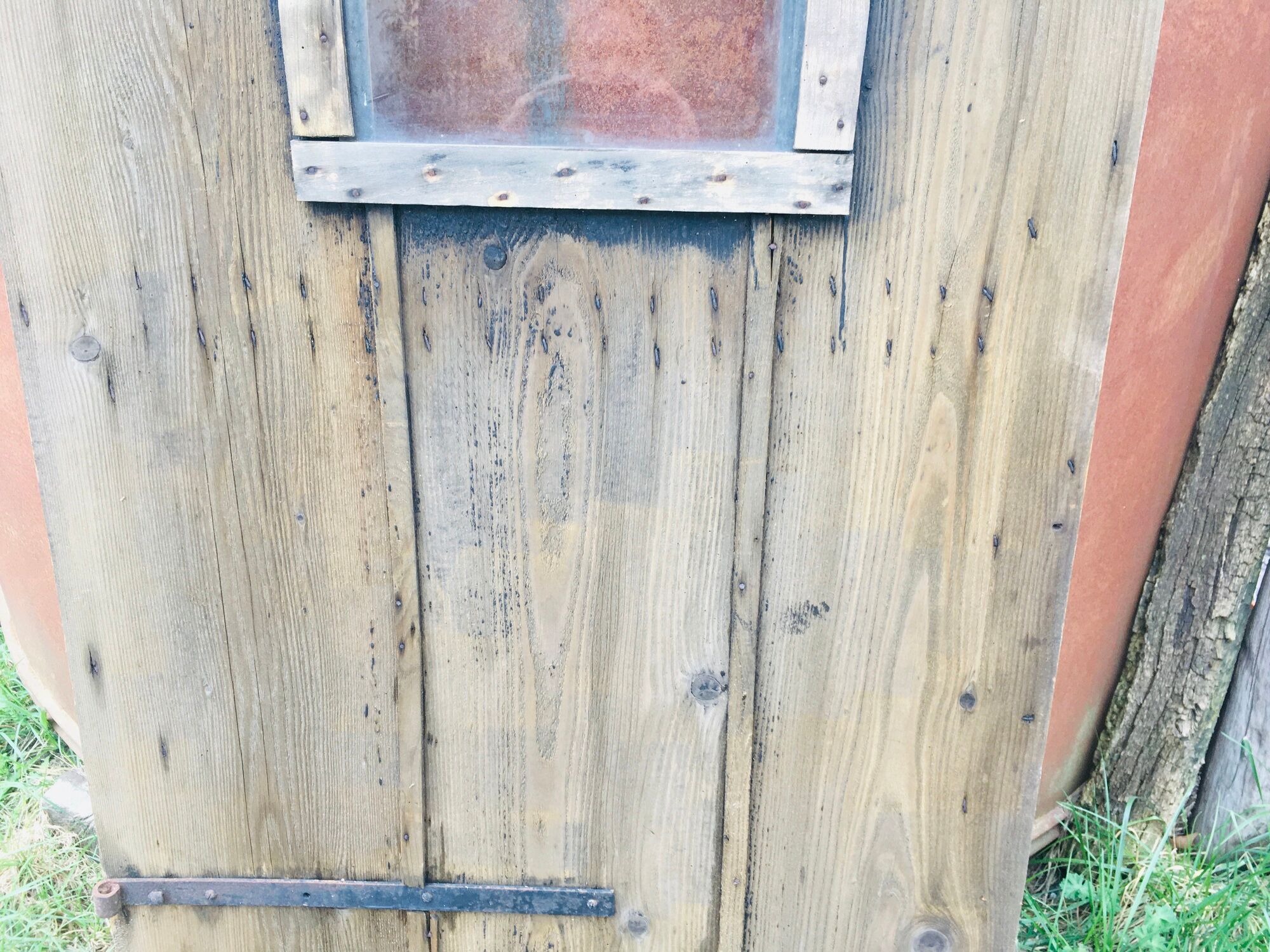 Old wooden door fir look barnwood with window 1800s