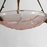 Bronze and glass pendant light with butterfly decoration, Degué, France, 1930