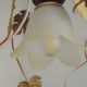 French Vintage Leaf Metal and Wood Hanging Light Textured Glass Shade