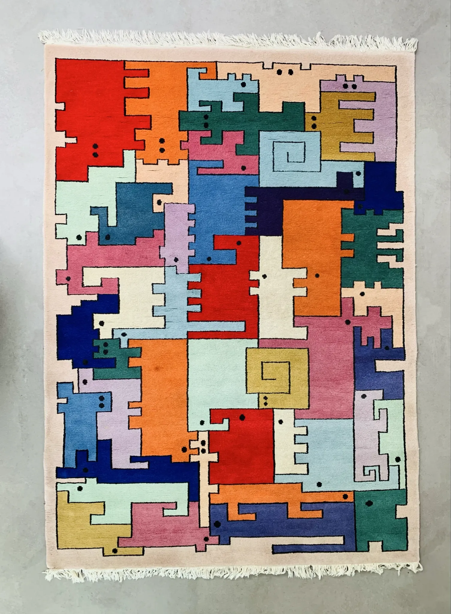 Tapis géométrique animaux/Tetris, vintage 