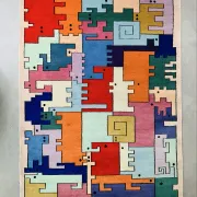 Tapis géométrique animaux/Tetris, vintage 