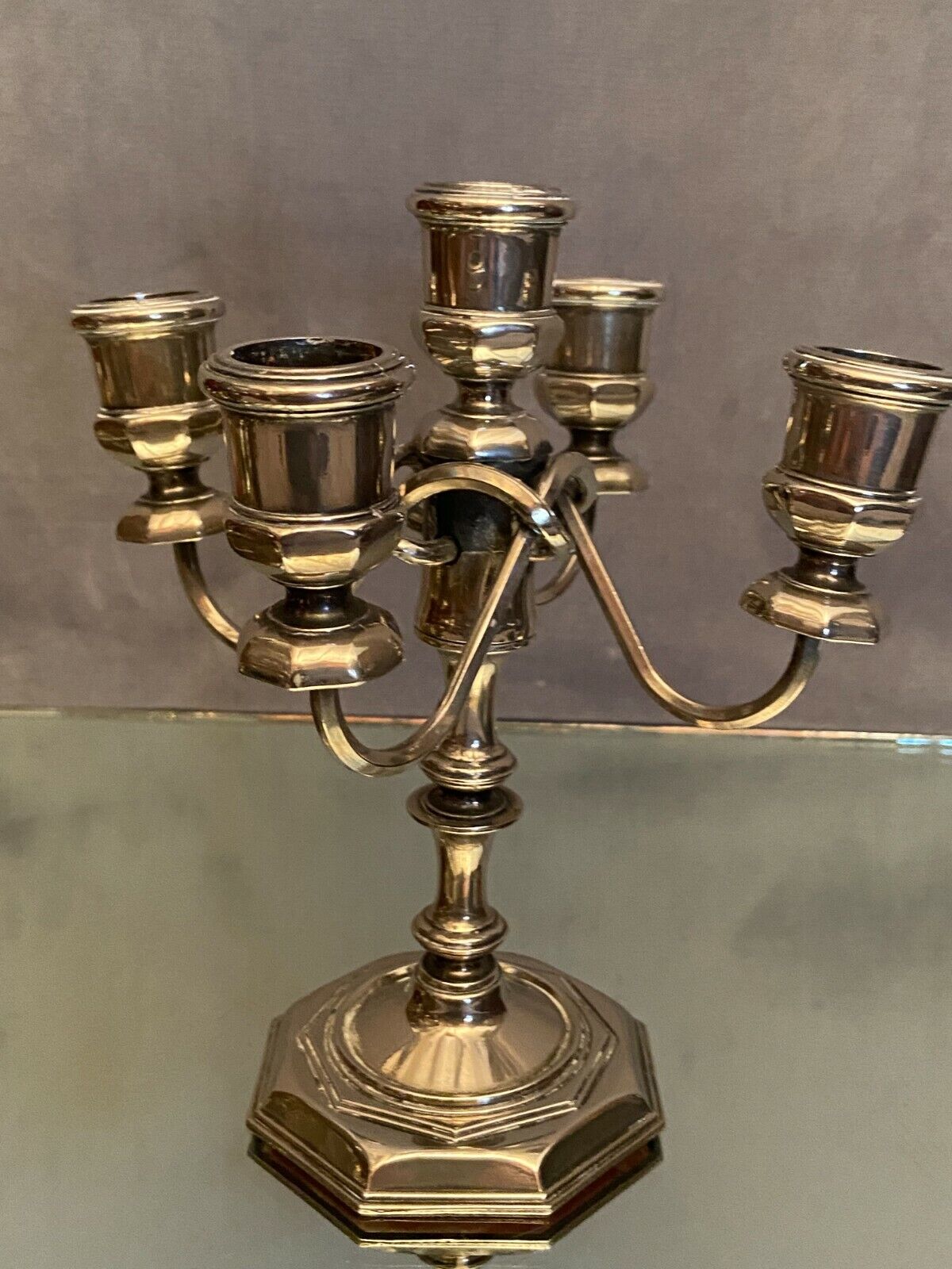 Regency-style 4-spoke metal chandelier with silver patina